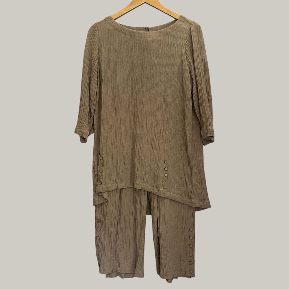 Soft Surroundings Oceo Gauze Lounge Set M Lagenlook Top & Pants Coastal Grandma